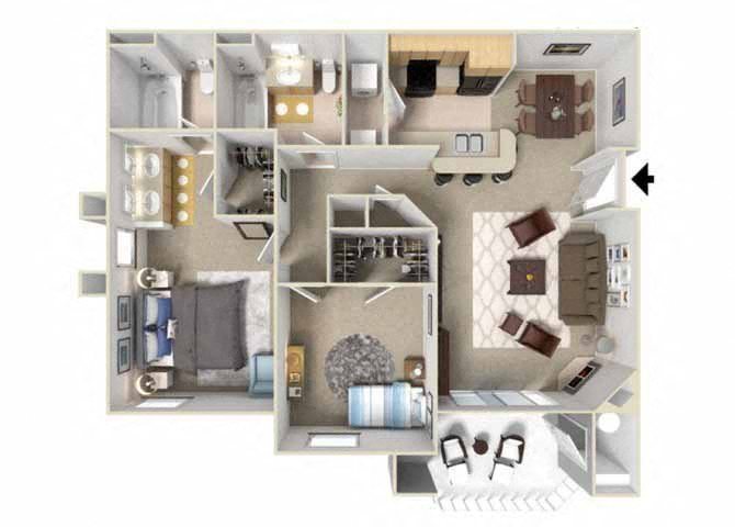 two bedroom floor plan l Rancho Cordova, CA Avion Apartments logo